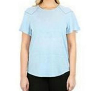 Zac & Rachel Linen Blend Knit Blouse Top - Chambray Blue XXL